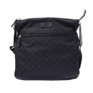 GUCCI GG Logo Black Leather Nylon Shoulder Bag